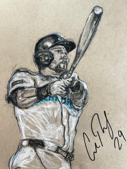 "Cal Raleigh" Charcoal Portrait and Autograph Print